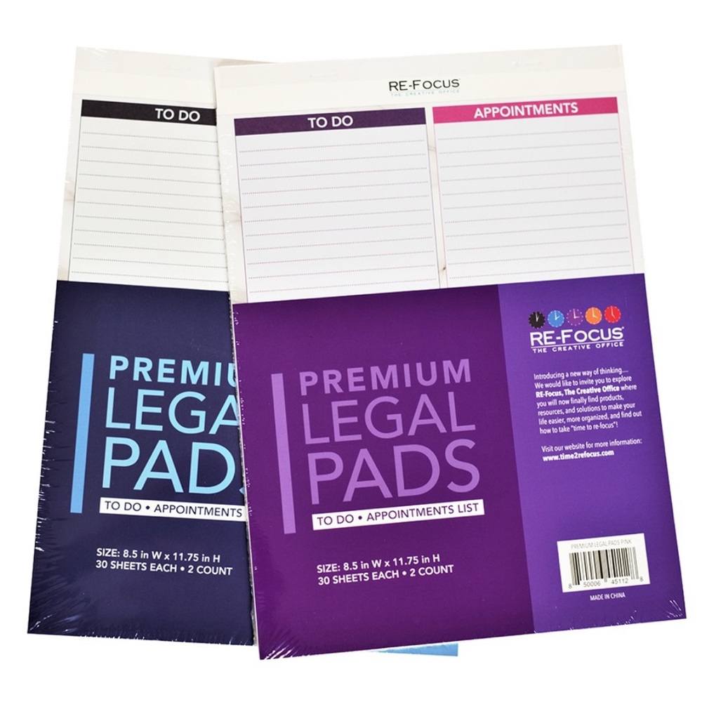 Set of 2 Purple or 2 Blue to-do list legal pads that match our calendars.